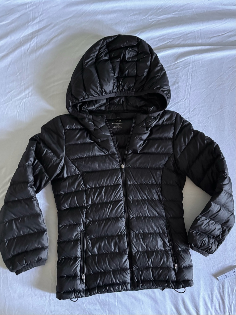 TNA Aritzia Black Hooded Packable Puffer Jacket